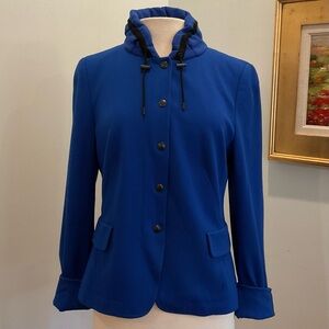 Akris Punto Blue Button Front Jacket with Drawstring Collar